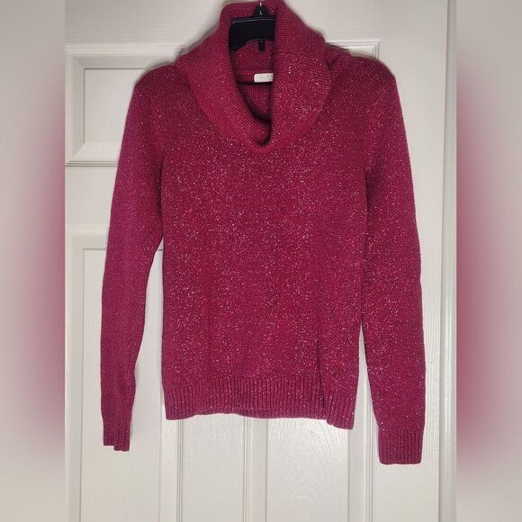Ren Moda M/L DarkRaspberry CowlNeck LngSlv Knitted WOOLBlendSequin Women Sweater - Picture 6 of 9